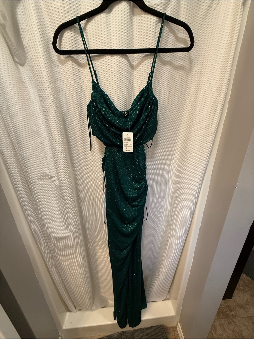 Emerald Green Sparkle Cowl Neck Maxi Dress